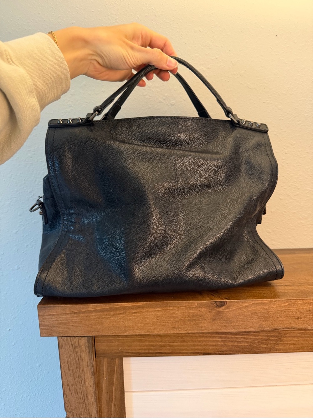 Black Leather Top-Handle Women's Bag